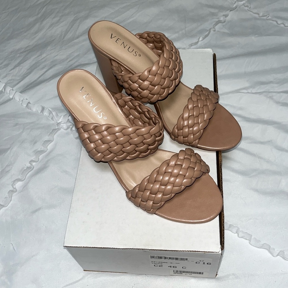 Braided double strap mules. Brand new. Still in box. Never worn